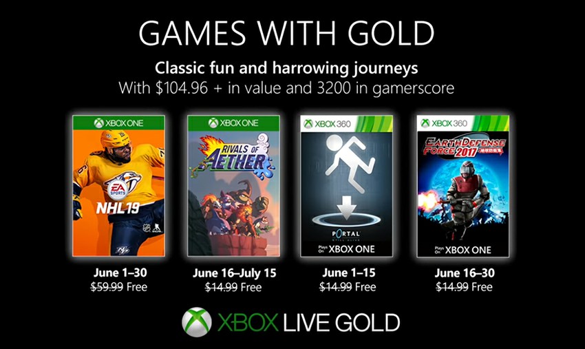 New Xbox Games With Gold For June 2019 Feature NHL 19 And Portal
