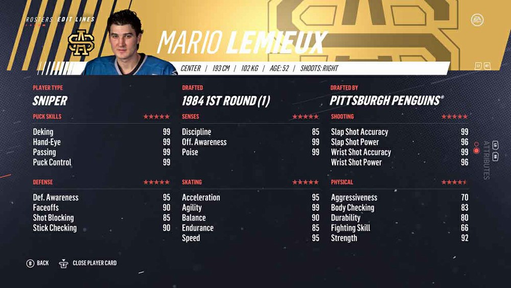 NHL 19 Legends List: Mario Lemieux (96 OVR)