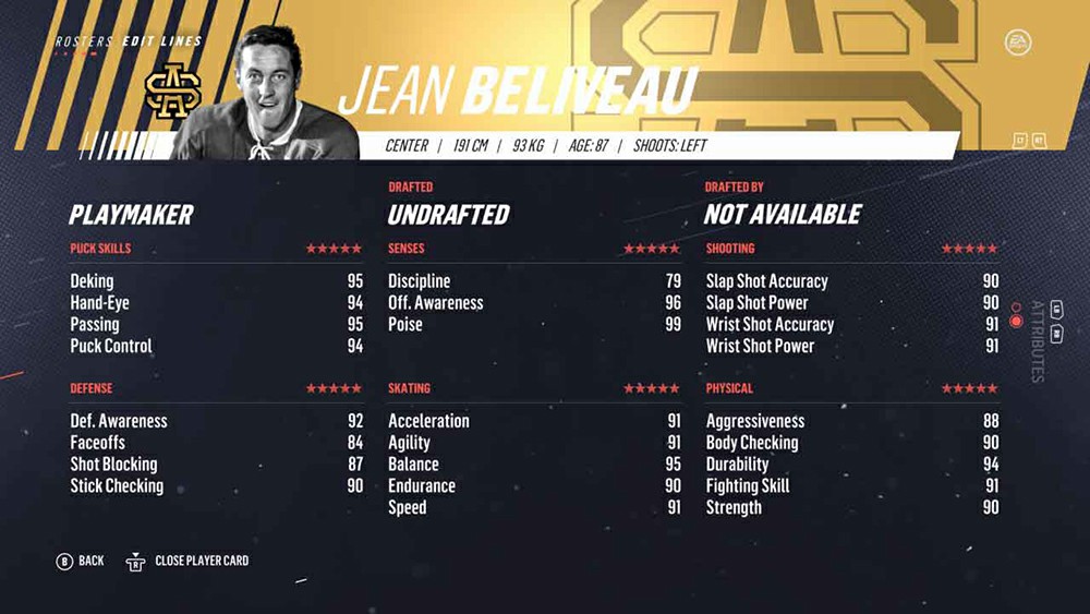NHL 19 Legends List: Jean Beliveau (94 OVR)