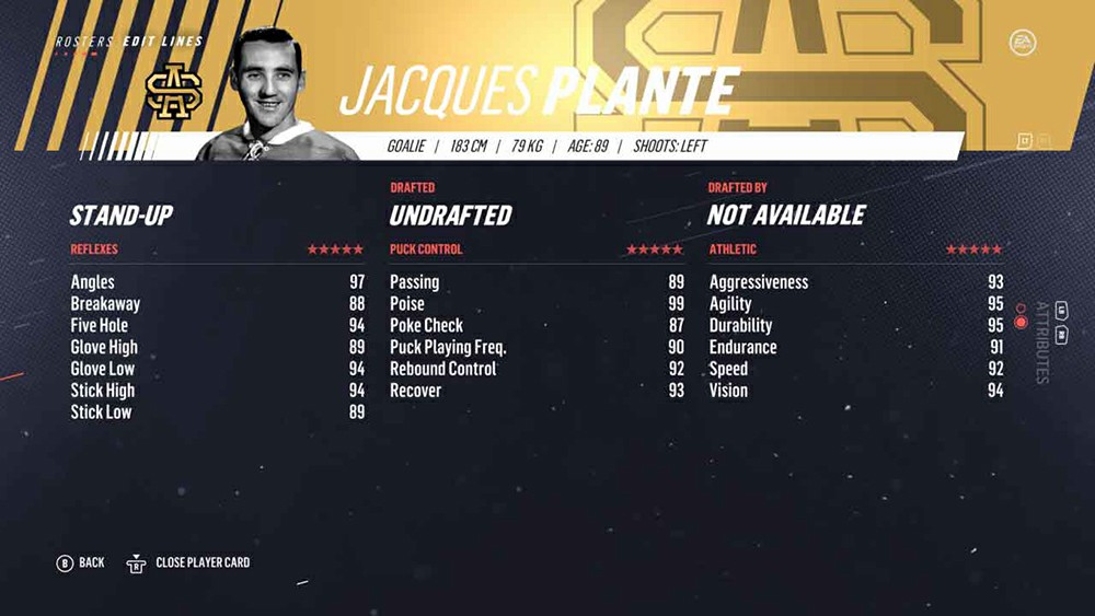 NHL 19 Legends List: Jacques Plante (94 OVR)