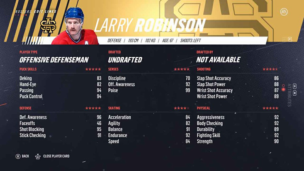NHL 19 Legends List: Larry Robinson (93 OVR)