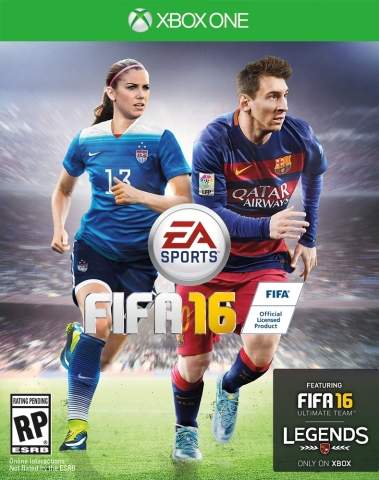 Alex Morgans photos and Messi photos on the cover of FIFA16 US