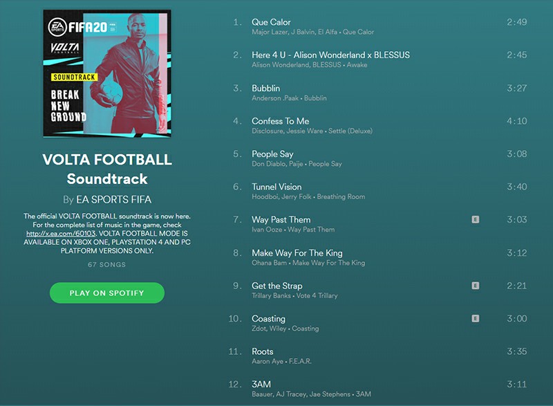 FIFA 20 VOLTA FOOTBALL soundtrack